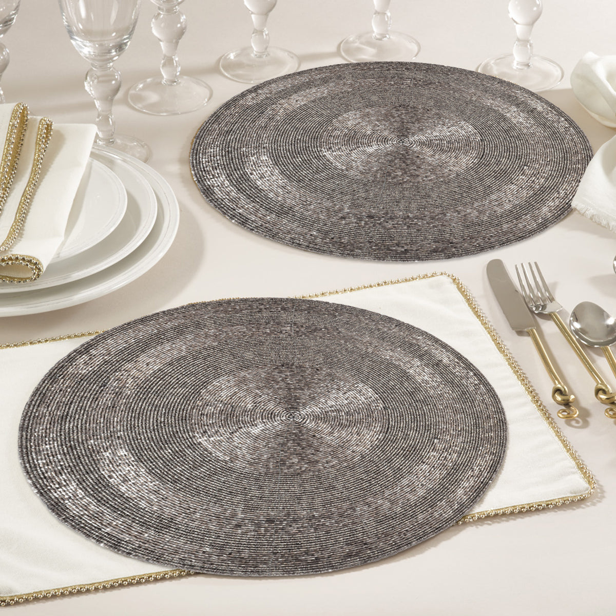 Charliedon Bloom – Beaded Placemats, The Charliedon Collection Artistic Decorative Dining Table Décor 14 inch