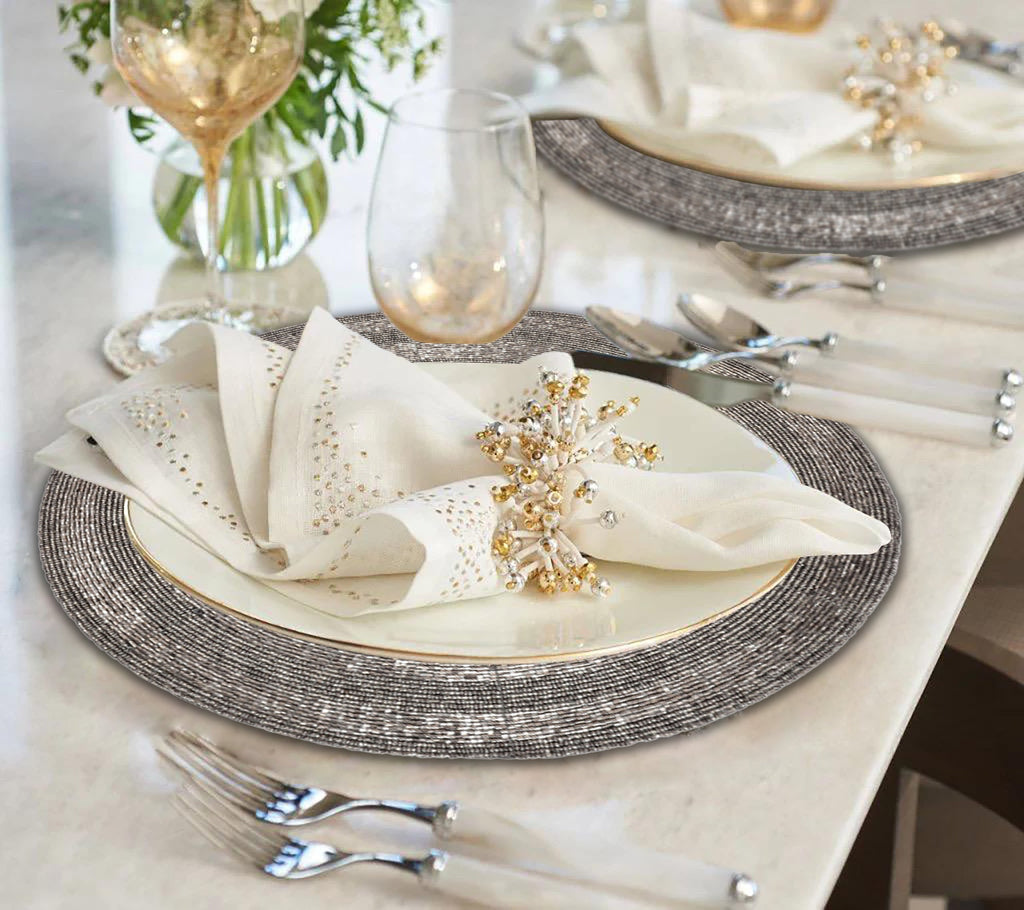 Charliedon Bloom – Beaded Placemats, The Charliedon Collection Artistic Decorative Dining Table Décor 14 inch