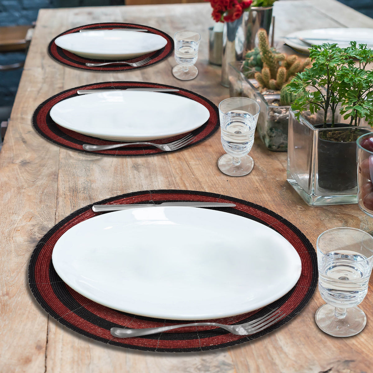Beaded Placemats – Round Handmade Embroidered Glass Bead Table Mats 14 Inch