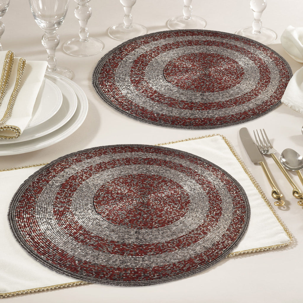 Melia Grace – Beaded Placemats, The Melia Collection Elegant Decorative Dining Table Décor 14 inch