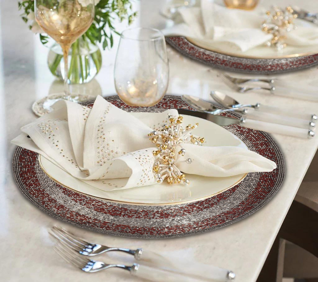 Melia Grace – Beaded Placemats, The Melia Collection Elegant Decorative Dining Table Décor 14 inch