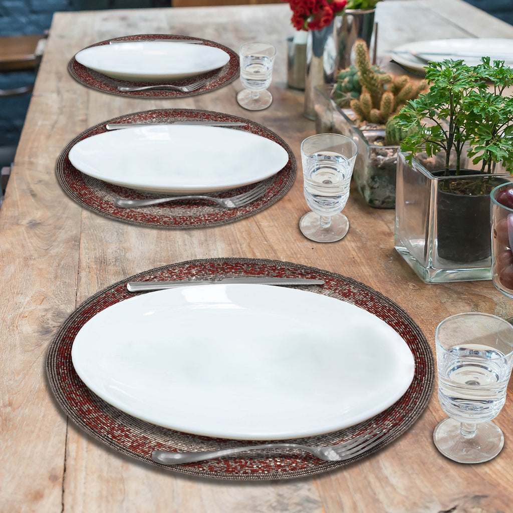 Melia Grace – Beaded Placemats, The Melia Collection Elegant Decorative Dining Table Décor 14 inch