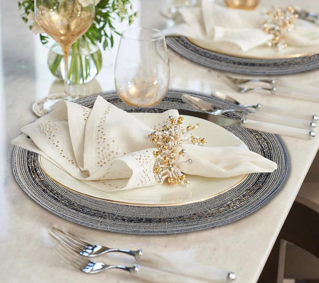 Vaiga Grace – Beaded Placemats, The Vaiga Collection Elegant Decorative Dining Table Décor 14 inch
