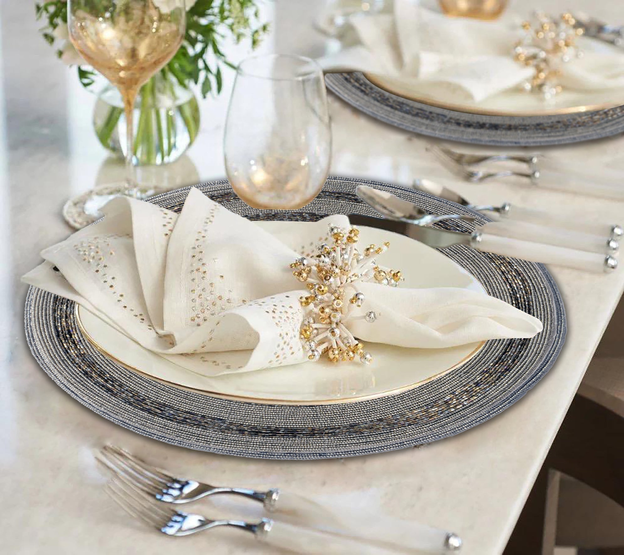 Vaiga Grace – Beaded Placemats, The Vaiga Collection Elegant Decorative Dining Table Décor 14 inch