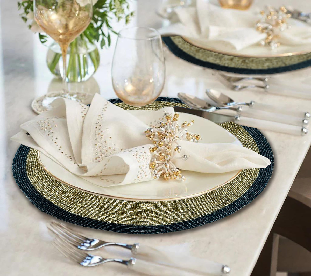 Round Beaded Placemats – Elegant Heat Resistant Table Mats Set for Dining