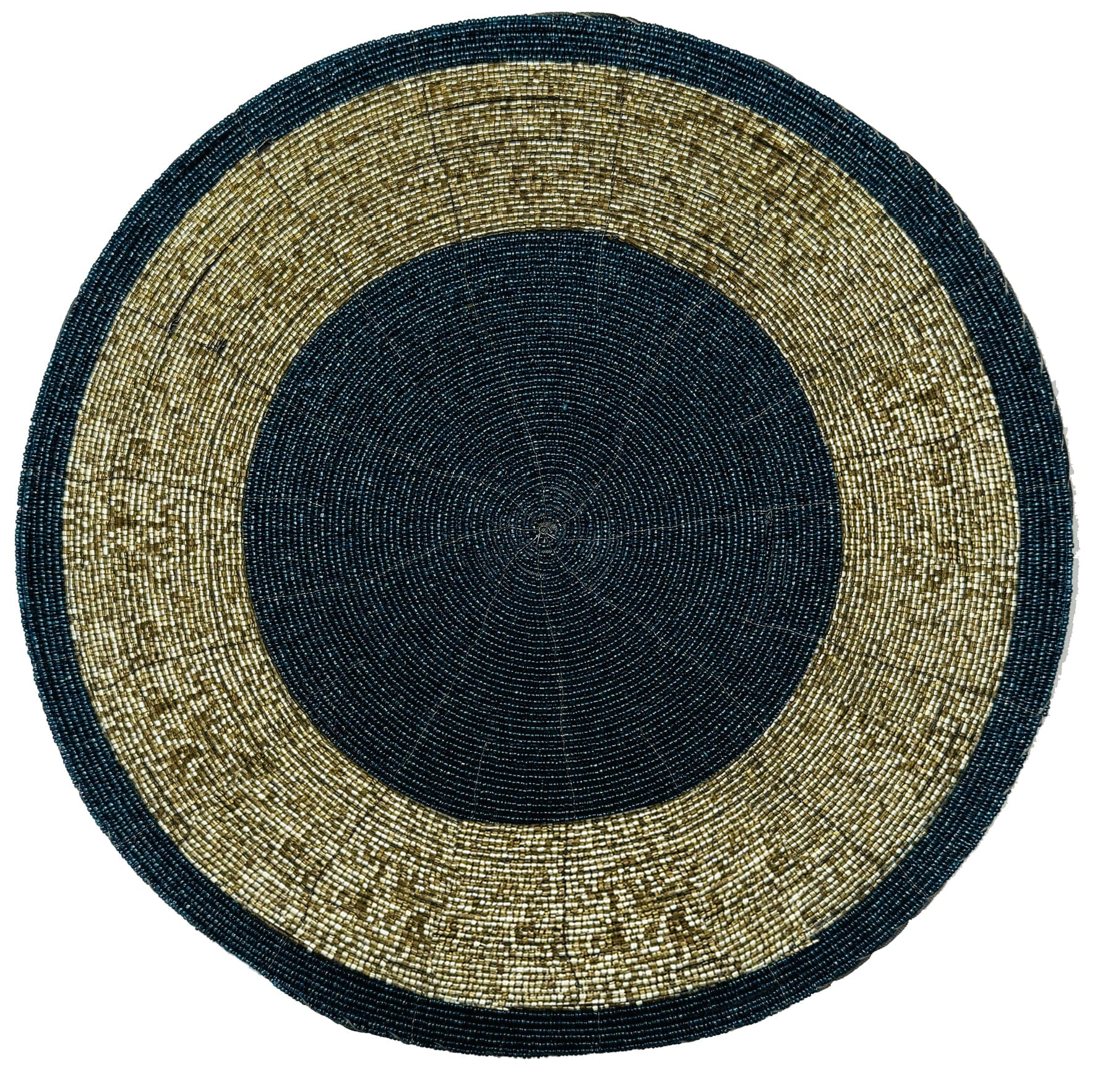 Midnight Dusk – Round Beaded Placemats, Dark Blue and Gold Elegant Heat-Resistant Table Mats 14 inch