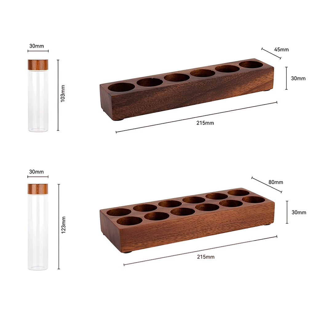 Coffee Bean Storage Tubes With Walnut Wood Base