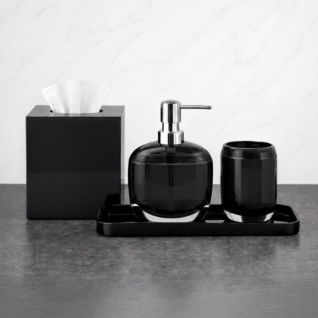 Acrylic Bathroom Set – Modern Bathroom Accessories Kit with Soap Dispenser & Tray