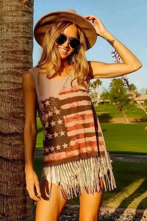 BiBi American Flag Top Knit Sleeveless Top for Patriotic Style Eco My Home Tank top Salty Season LLC ecomyhome.store United States