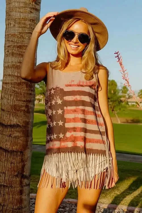 BiBi American Flag Top Knit Sleeveless Top for Patriotic Style Eco My Home Tank top Salty Season LLC ecomyhome.store United States