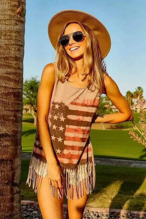 BiBi American Flag Top Knit Sleeveless Top for Patriotic Style Eco My Home Tank top Salty Season LLC ecomyhome.store United States