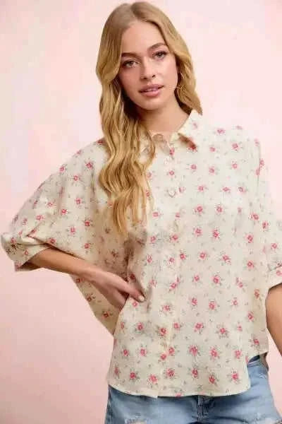 BiBi Flower Printed Short Dolman Blouse Eco My Home Top Salty Season LLC ecomyhome.store United States