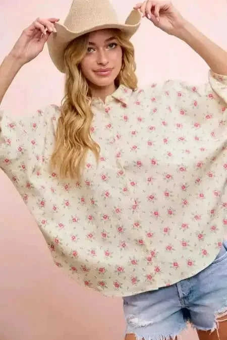 BiBi Flower Printed Short Dolman Blouse Eco My Home Top Salty Season LLC ecomyhome.store United States