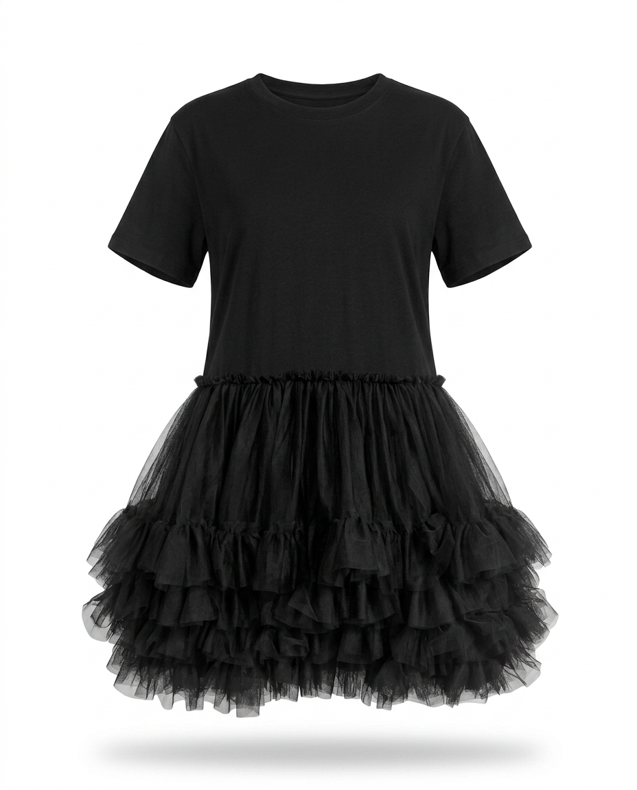 Radiant Mesh Ruffle Mini Dress
