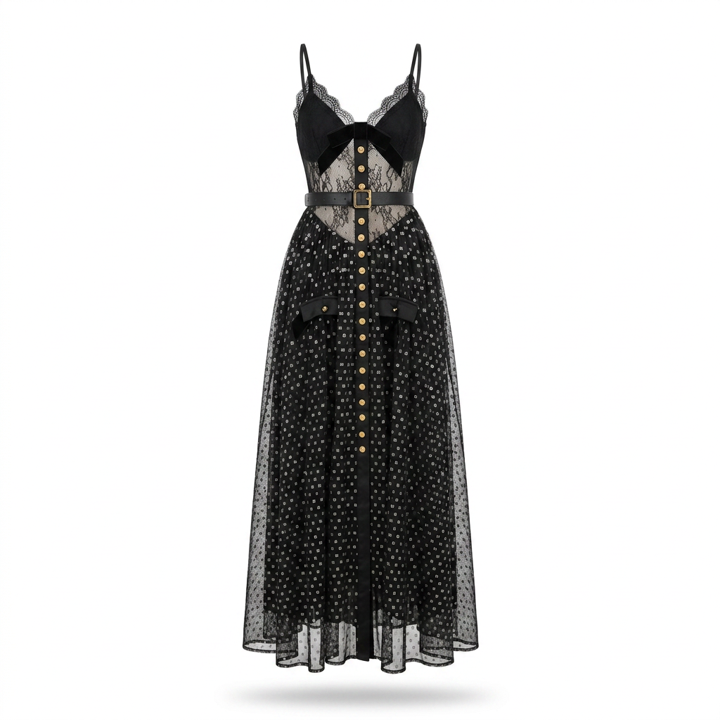 Audacious Polka Dot Mesh Maxi Dress