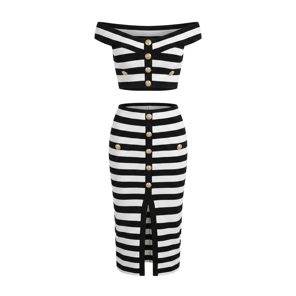 Confident Striped Button Two-Piece Set
