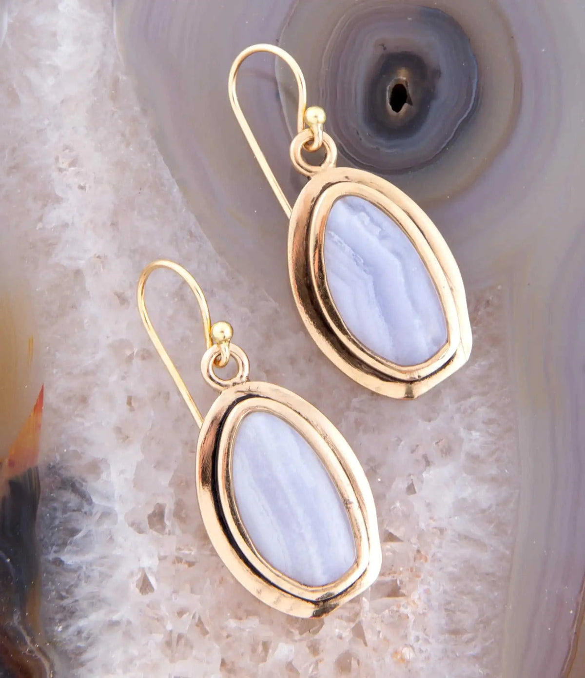 Blue Agate Golden Drop Earrings Eco My Home Earrings Barse Jewelry ecomyhome.store United States