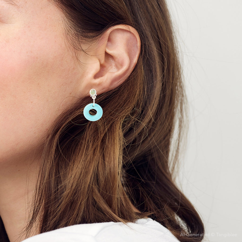 Blue Magnesite Donut Sterling Silver Drop Earrings