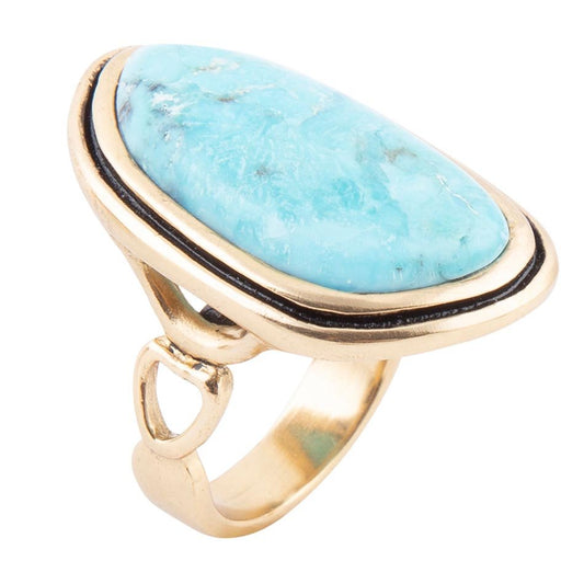 Blue Turquoise Irregular Golden Statement Ring