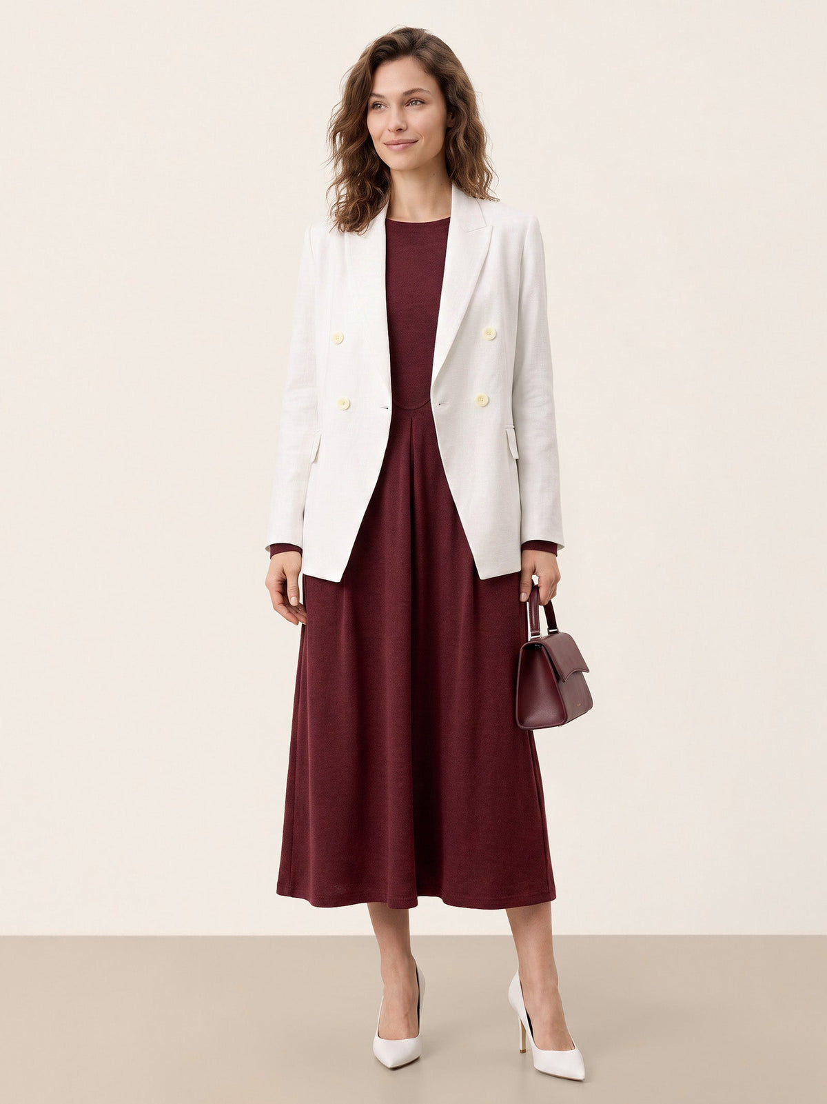 Wool Arc-Panel Sculpted Pleats Midi Dress CALISTA