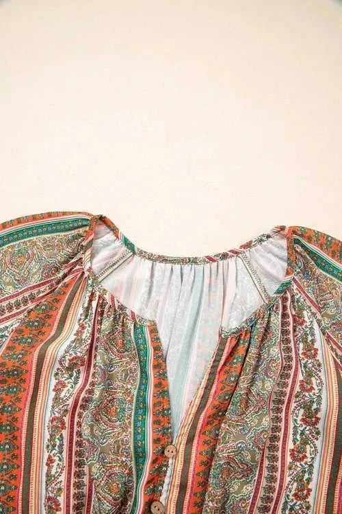 Bohemian Floral Dress with Buttoned V Neck and Ruffle Tiered Design Eco My Home Dress Salty Season LLC ecomyhome.store United States