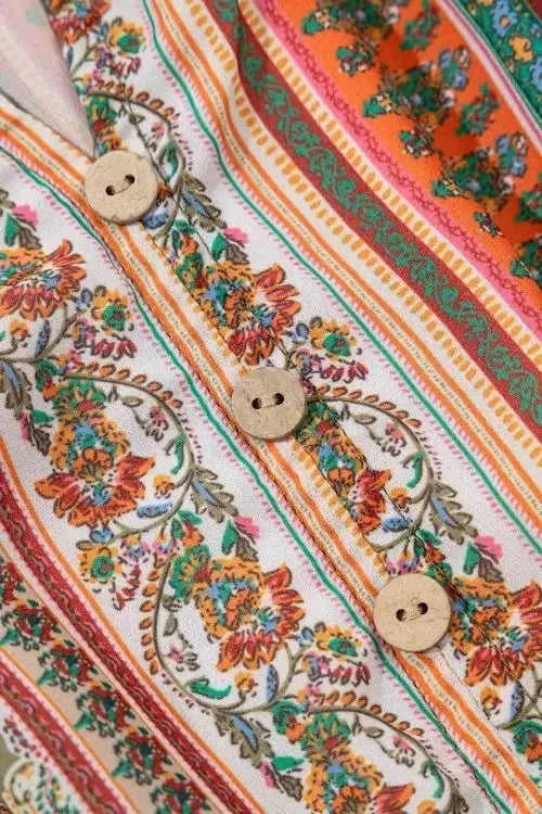 Bohemian Floral Dress with Buttoned V Neck and Ruffle Tiered Design Eco My Home Dress Salty Season LLC ecomyhome.store United States