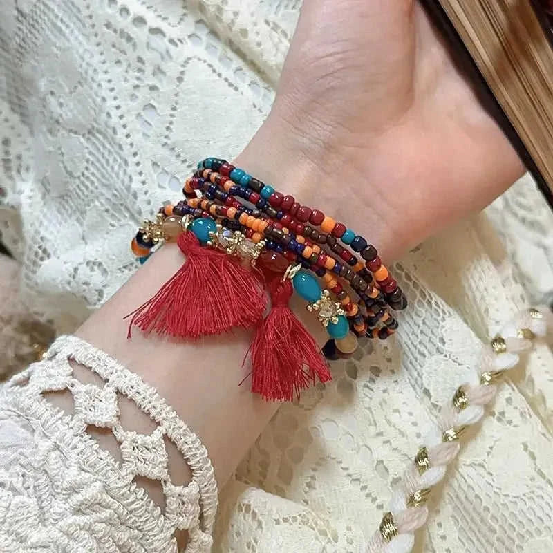 Boho Tassel Rice Bead Bracelet - Stylish Boho Tassel Bracelet for Every Occasion Eco My Home Bracelets Salty Season LLC ecomyhome.store United States