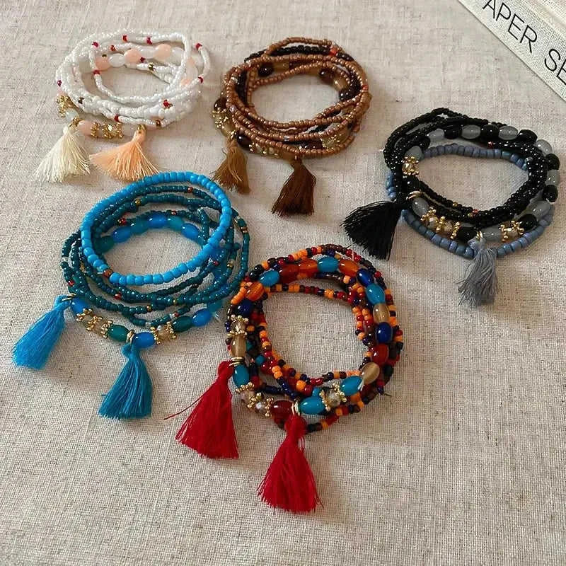 Boho Tassel Rice Bead Bracelet - Stylish Boho Tassel Bracelet for Every Occasion Eco My Home Bracelets Salty Season LLC ecomyhome.store United States