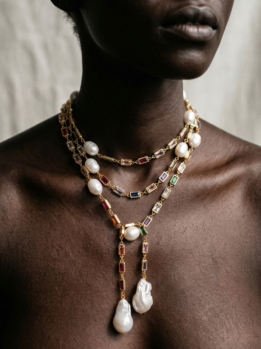 Divine Pearl Layered Lariat Necklace