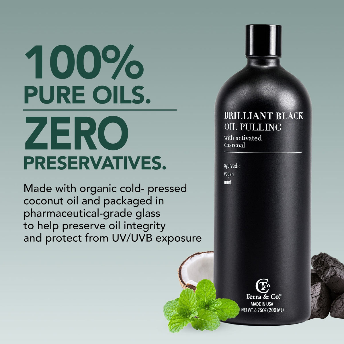 Brilliant Black® Oil Pulling – Charcoal Ayurvedic Rinse for Teeth Whitening & Fresh Breath, 6.75 oz