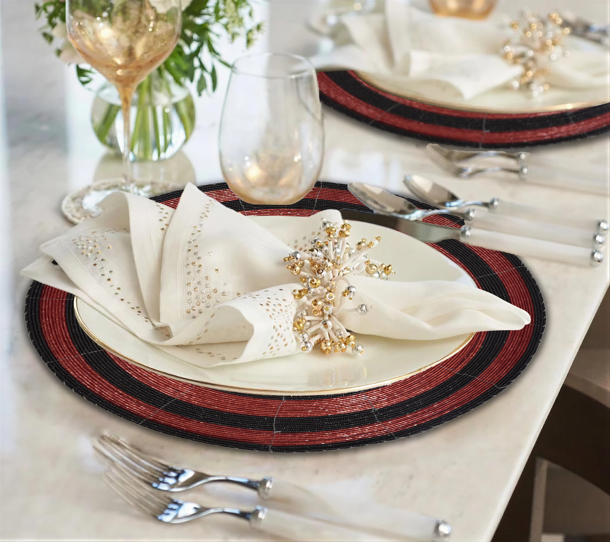 Beaded Placemats – Round Handmade Embroidered Glass Bead Table Mats 14 Inch