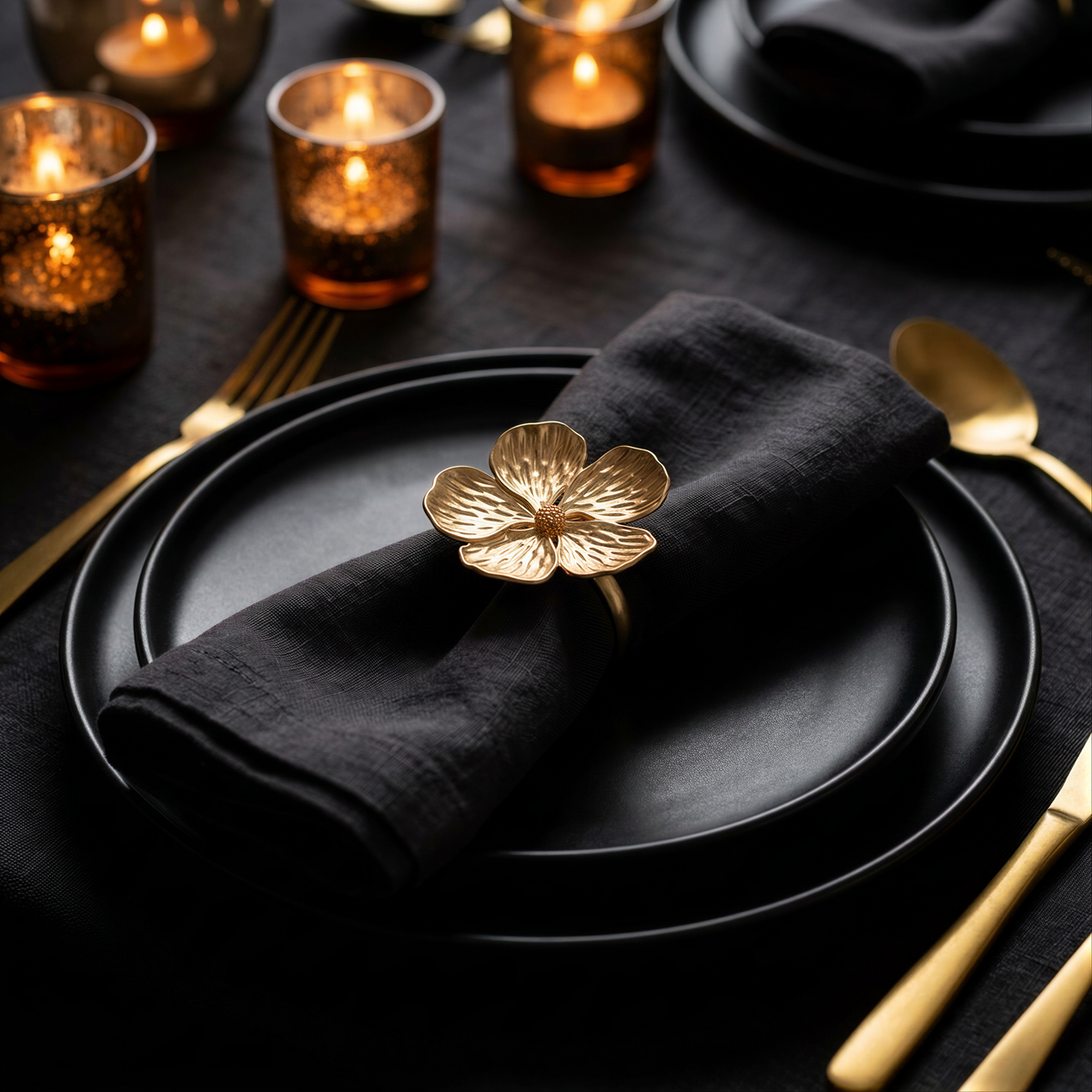 Gold Floral Napkin Rings – Golden Elegance