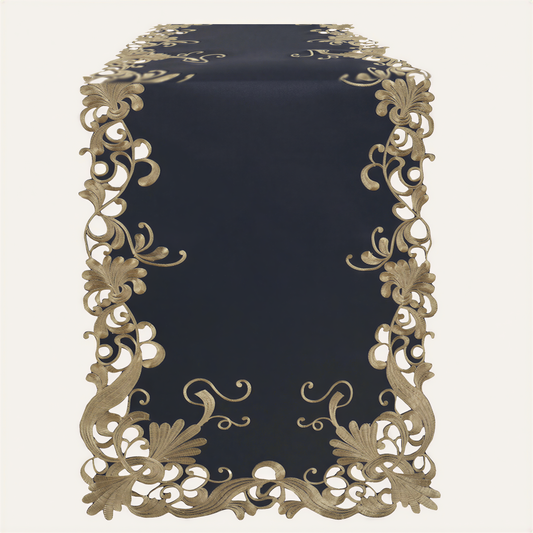 Blue Gold Lace Runner – Vintage Opulence, 14x108 Inch