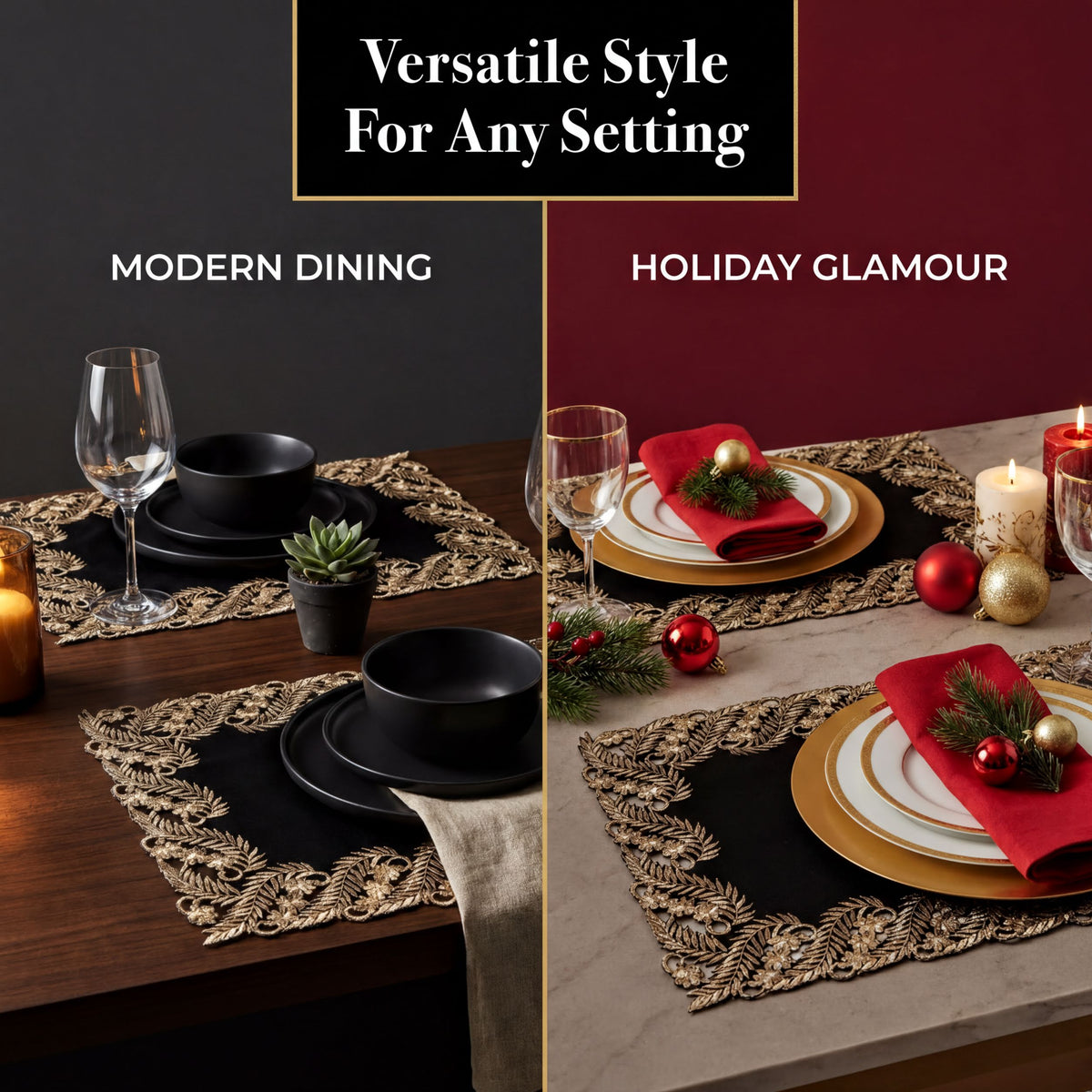 Black Gold Placemats – Ebony Bloom, 12x18 Inch