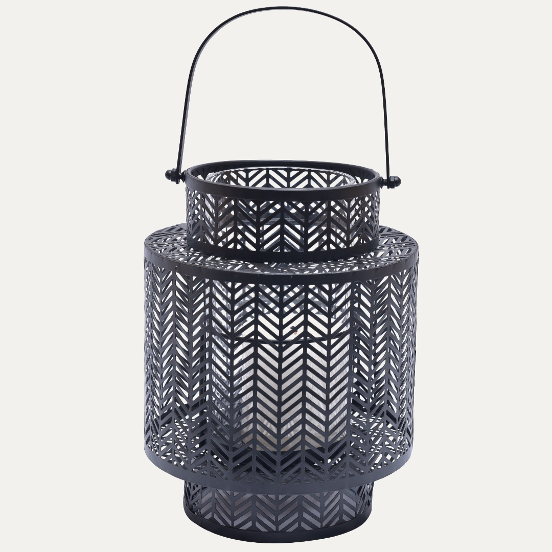 Hanging Candle Lantern – Black Mesh Lantern Design with Cozy Flickering Light