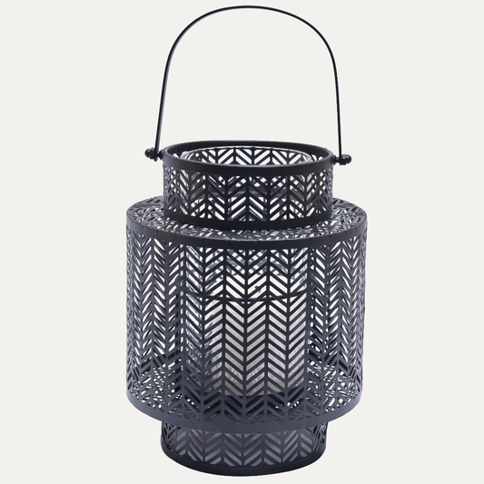 Hanging Candle Lantern – Black Mesh Lantern Design with Cozy Flickering Light