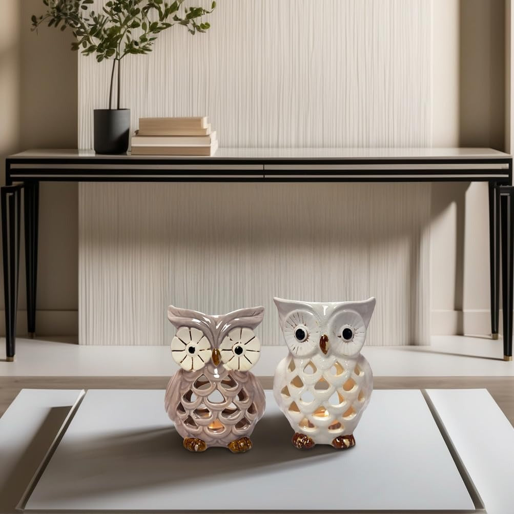 Hampton Lucky Owl Tea Lights and Candle Holders Set of 2