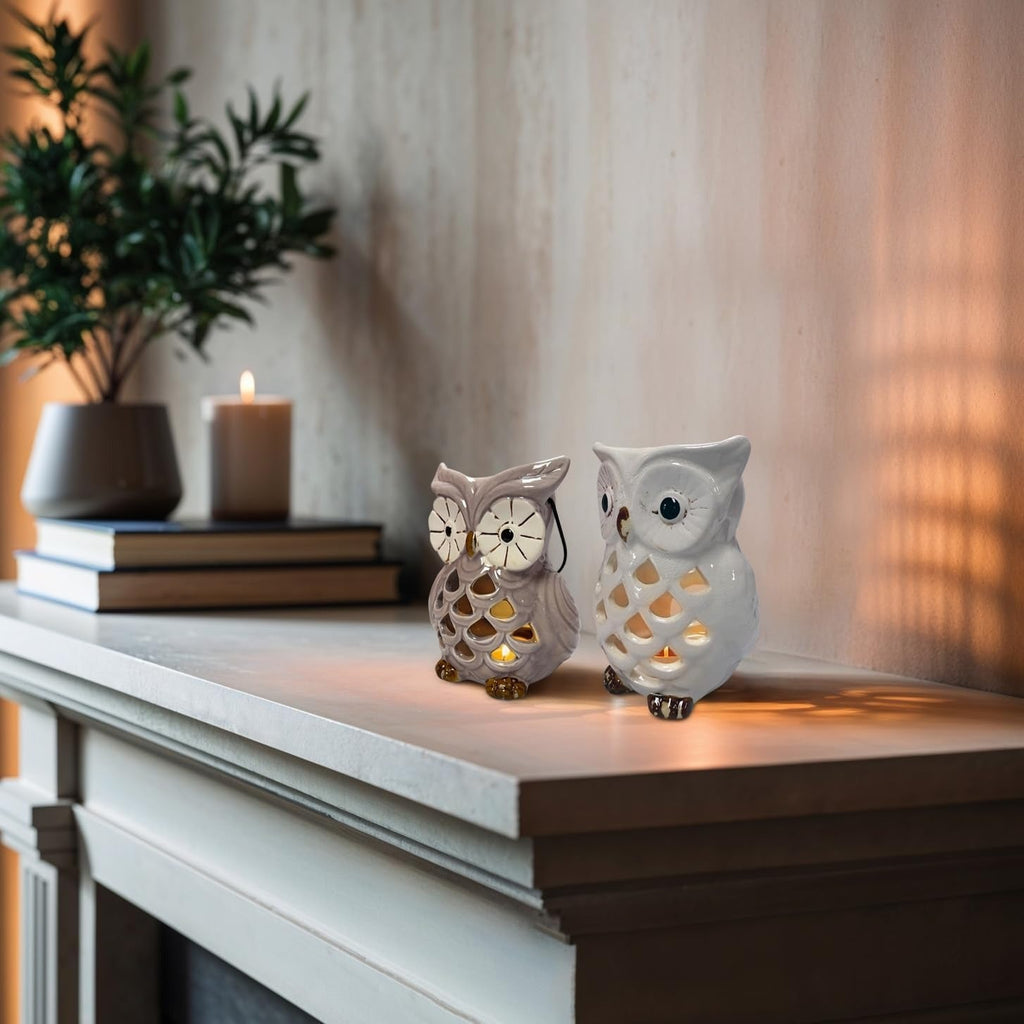 Hampton Lucky Owl Tea Lights and Candle Holders Set of 2