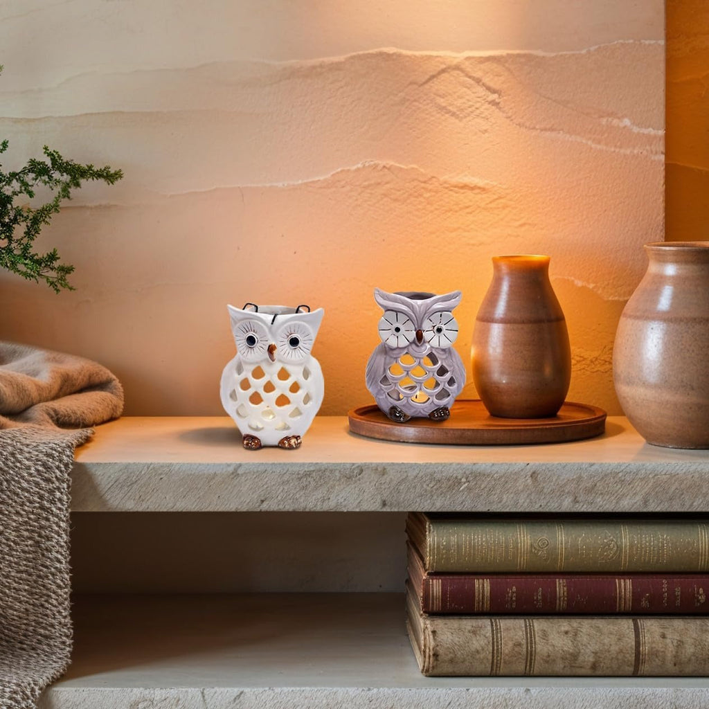 Hampton Lucky Owl Tea Lights and Candle Holders Set of 2