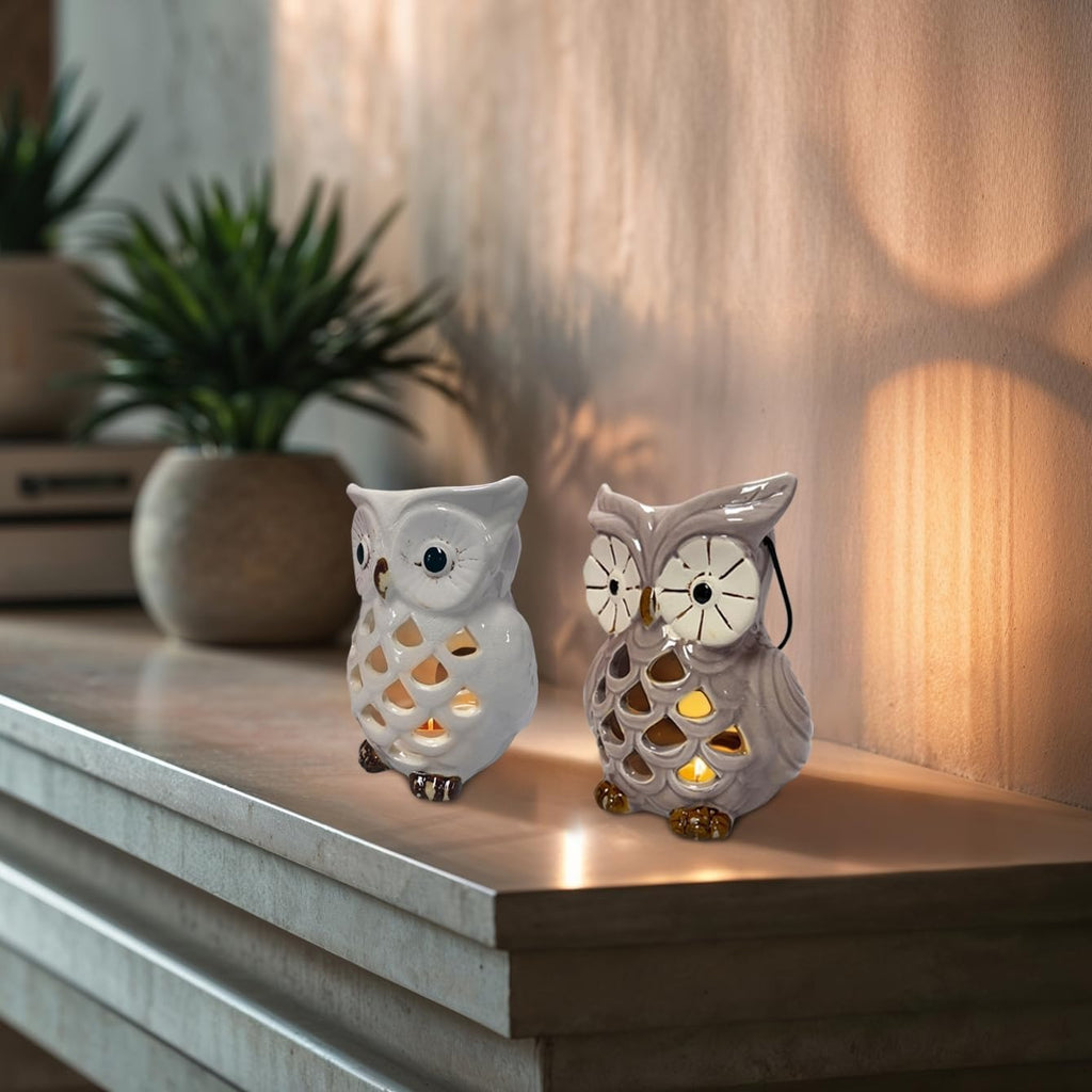 Hampton Lucky Owl Tea Lights and Candle Holders Set of 2