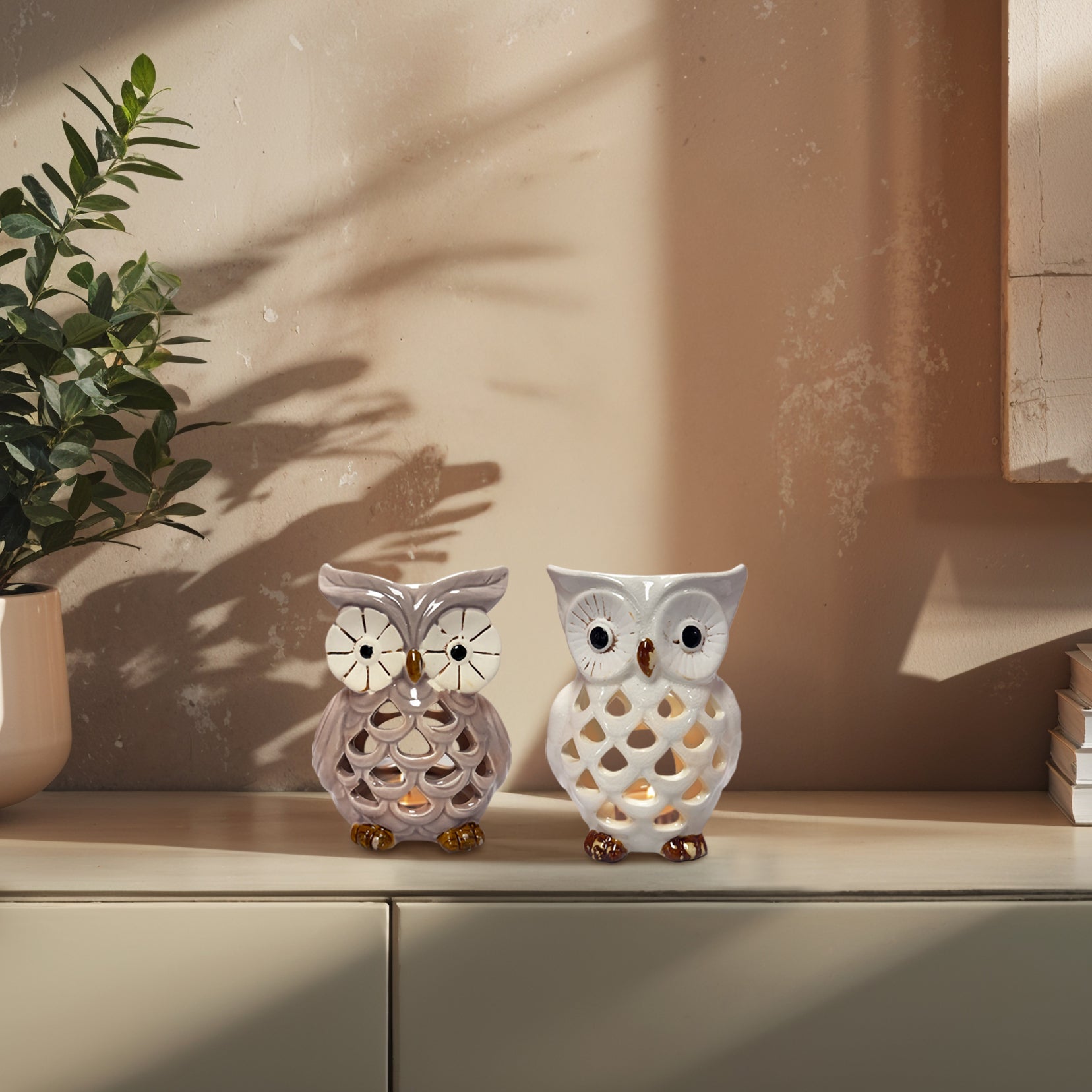 Hampton Lucky Owl Tea Lights and Candle Holders Set of 2
