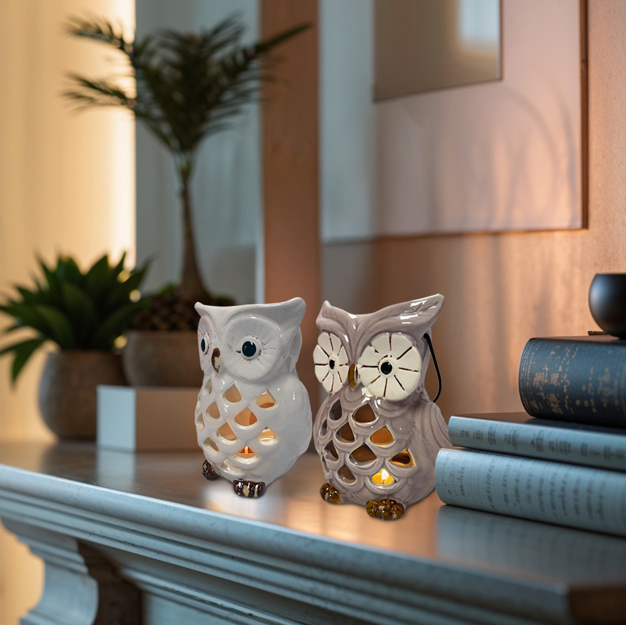 Hampton Lucky Owl Tea Lights and Candle Holders Set of 2