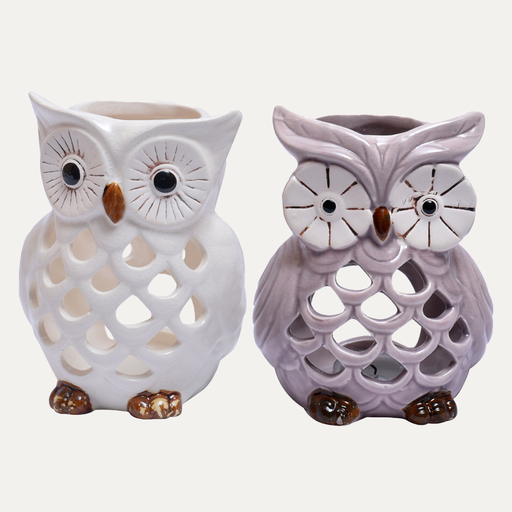 Hampton Lucky Owl Tea Lights and Candle Holders Set of 2