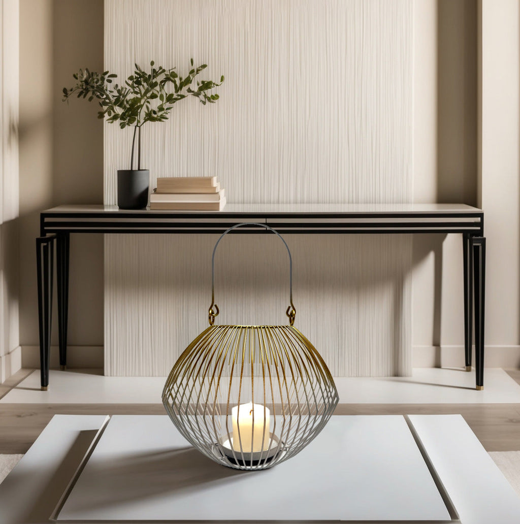 White and Gold Candle Holder Lantern