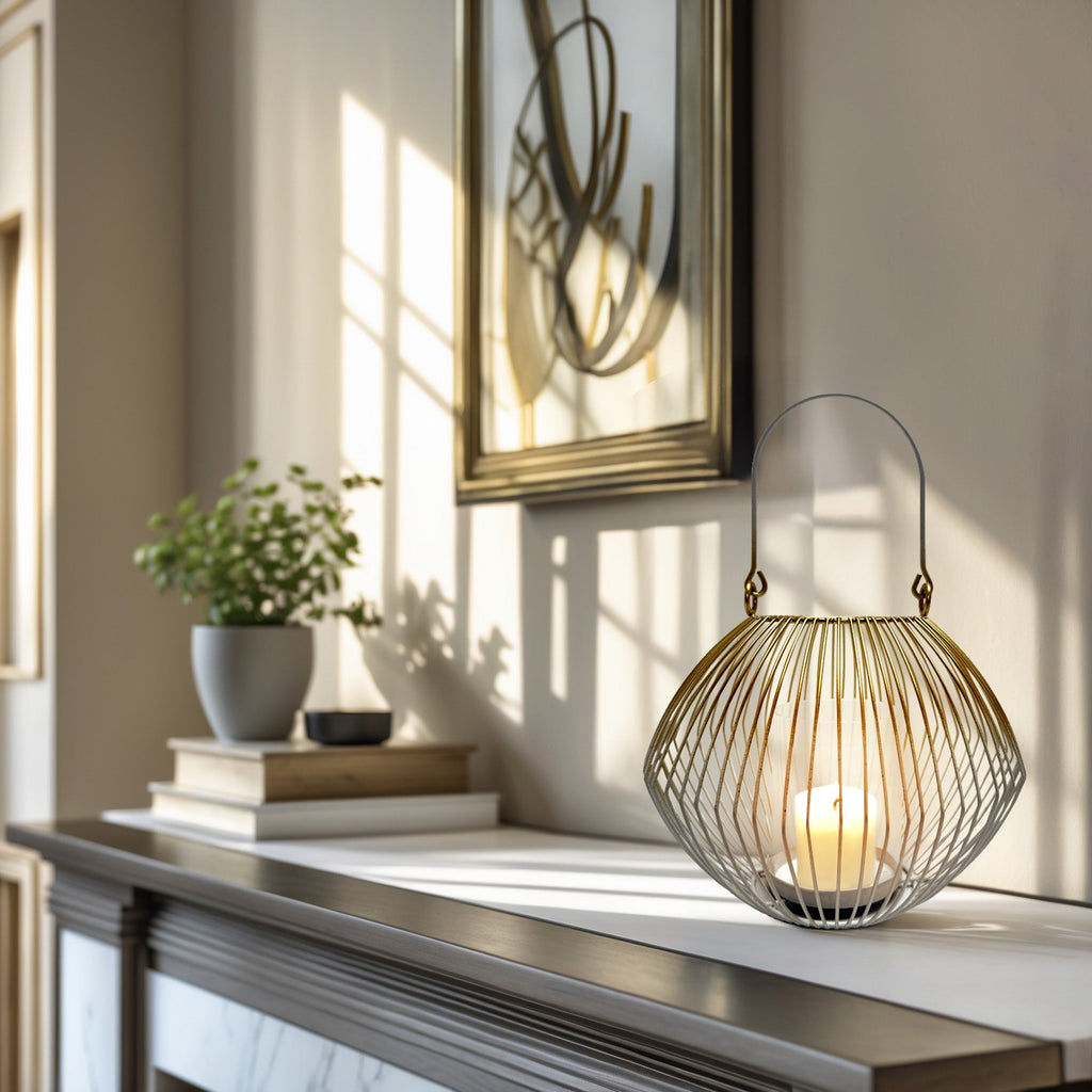 White and Gold Candle Holder Lantern