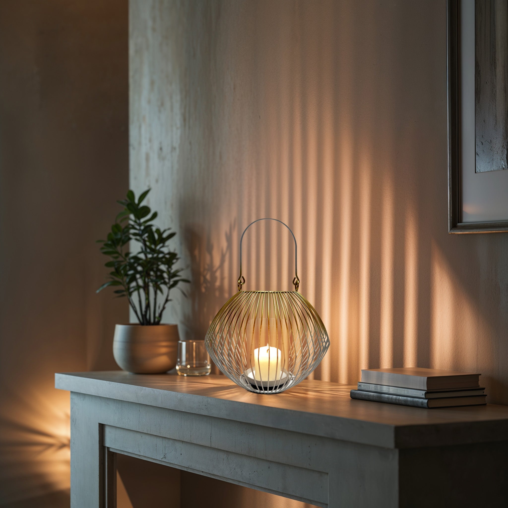 White and Gold Candle Holder Lantern