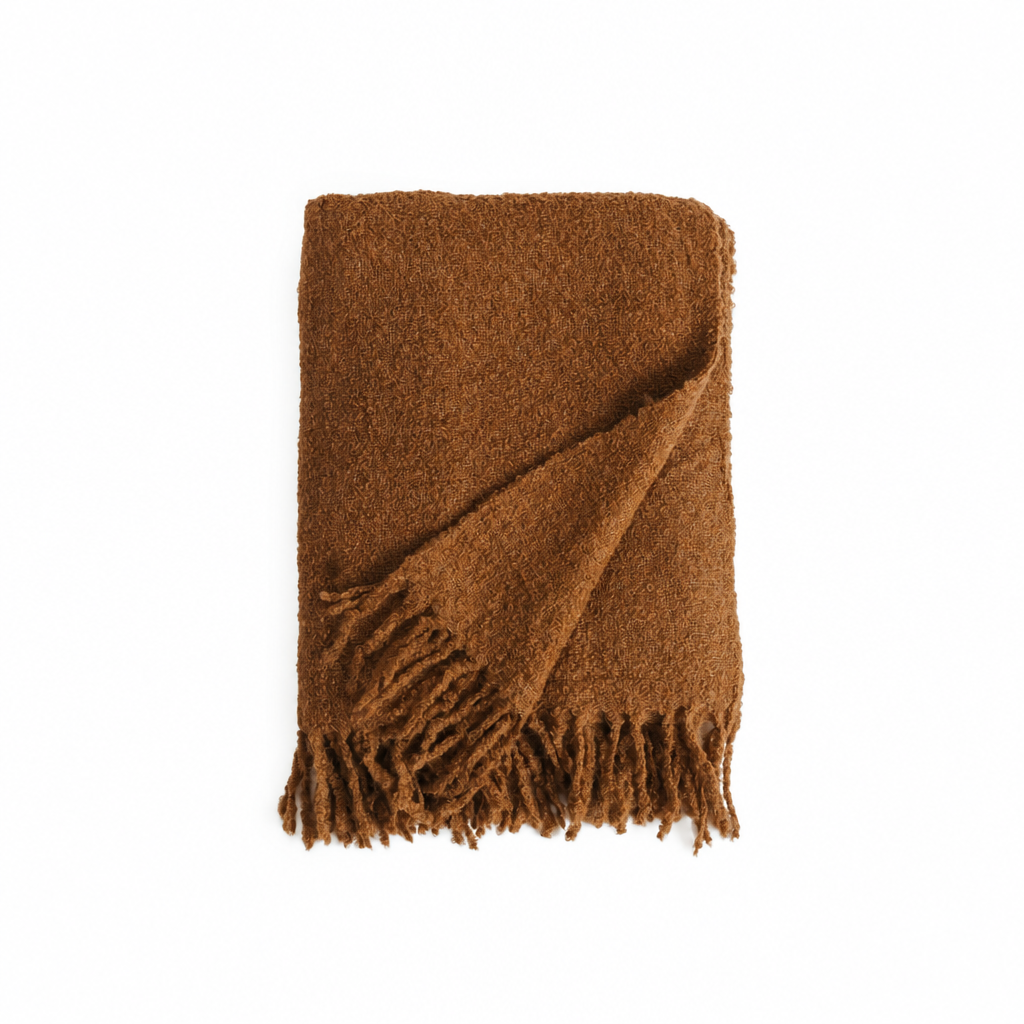 Handloomed Alpaca Bouclé Throw Blanket | Cacao Brown | Made in Peru