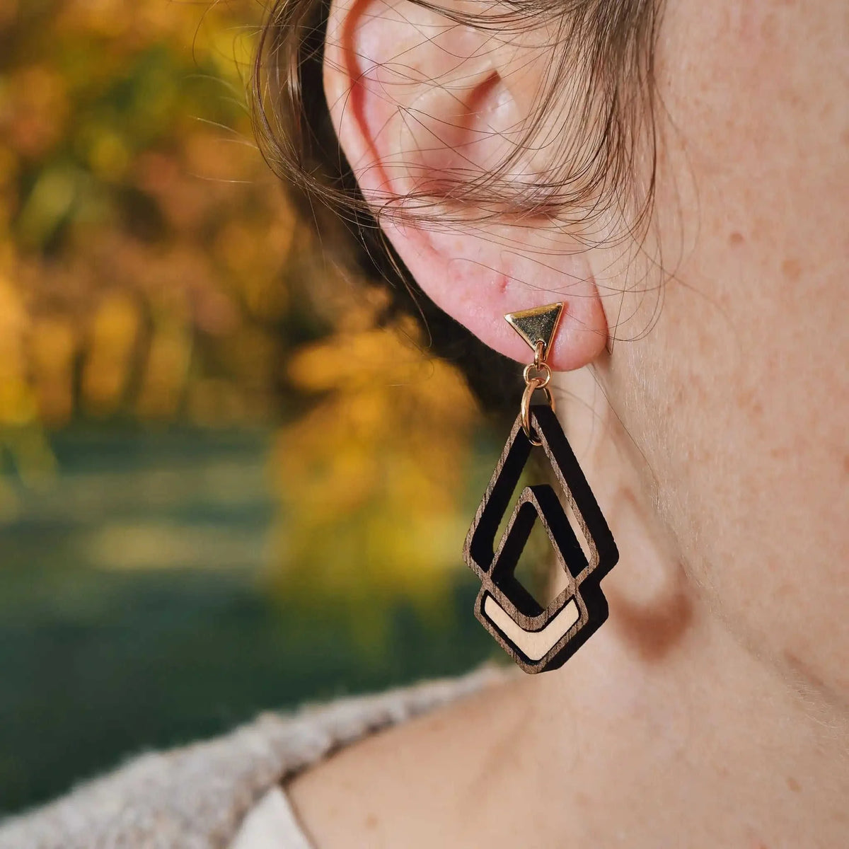 Chevron Wood Earrings – Walnut/Maple Inlay Eco My Home Earrings PRW Made ecomyhome.store United States