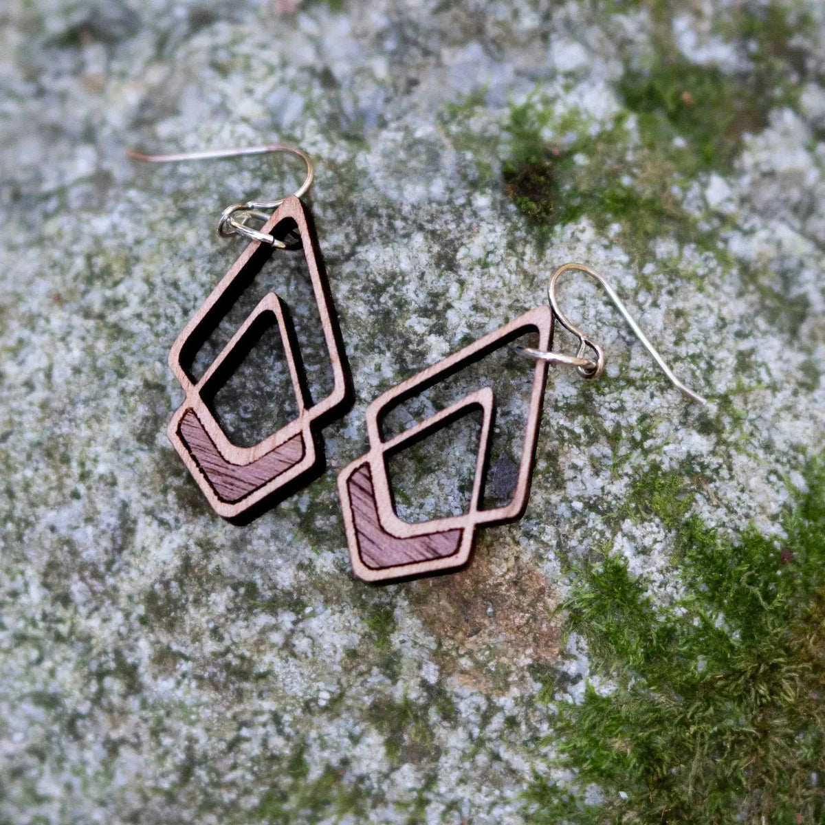 Chevron Wood Earrings – Walnut/Maple Inlay Eco My Home Earrings PRW Made ecomyhome.store United States