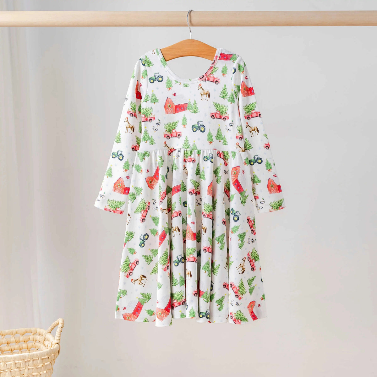 Christmas Tree Farm Organic Cotton Dress for Kids Eco My Home Cotton Twirl Dress Nola Tawk ecomyhome.store United States